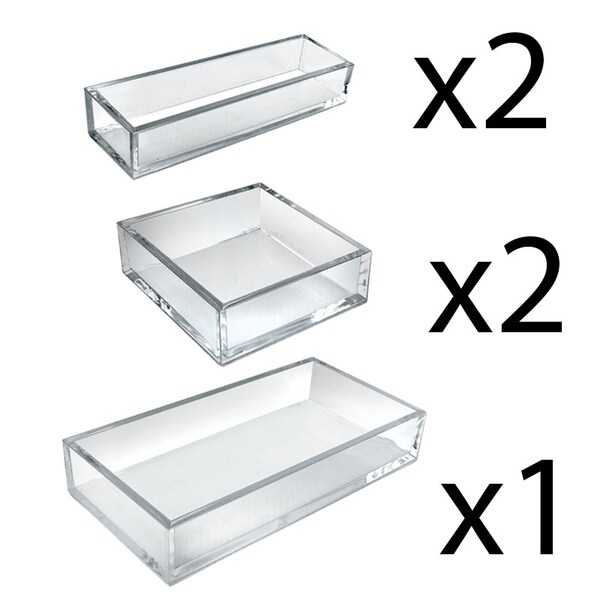 Deluxe Clear Acrylic 5 Piece Set-Square, Narrow, and Large Tray